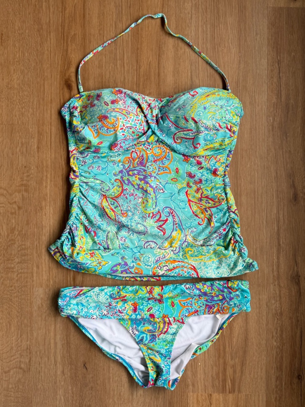 Ralph Lauren Turquoise Floral Print Bikini Top